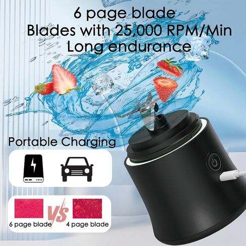 Portable Blender Personal Juicer for Shakes and Smoothies - 21 OZ Electric Protein Shaker Bottle with 6 Blades, USB-C Rechargeable - Mini Small Blender Cup for Kitchen, Office,Gym,Travel,Black in Saudi Arabia