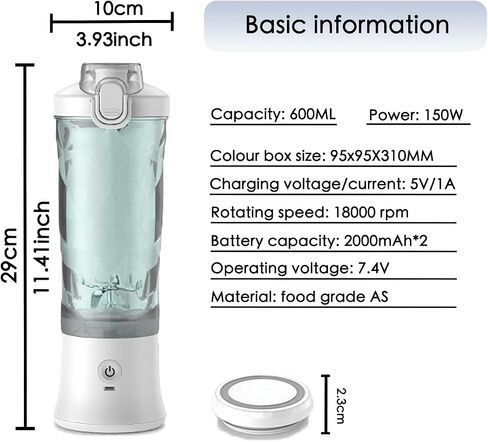 Portable Blender Personal Juicer for Shakes and Smoothies - 21 OZ Electric Protein Shaker Bottle with 6 Blades, USB-C Rechargeable - Mini Small Blender Cup for Kitchen, Office,Gym,Travel,Black in Saudi Arabia