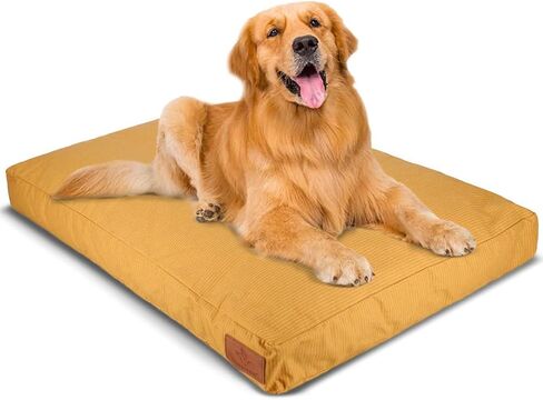 Durable & Comfortable Canvas Dog Bed, Premium Quality Water-Repellent Coating & Dirt Resistance, Removable & Washable Outer Cover, Heavy Duty Zippers for Small & Medium Size Dogs (Large, Tan) in Kuwait
