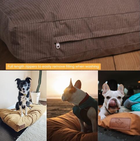 Durable & Comfortable Canvas Dog Bed, Premium Quality Water-Repellent Coating & Dirt Resistance, Removable & Washable Outer Cover, Heavy Duty Zippers for Small & Medium Size Dogs (Large, Tan) in Kuwait