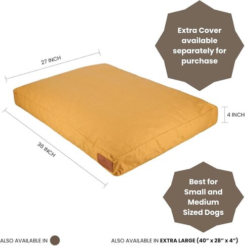 Durable & Comfortable Canvas Dog Bed, Premium Quality Water-Repellent Coating & Dirt Resistance, Removable & Washable Outer Cover, Heavy Duty Zippers for Small & Medium Size Dogs (Large, Tan) in Kuwait