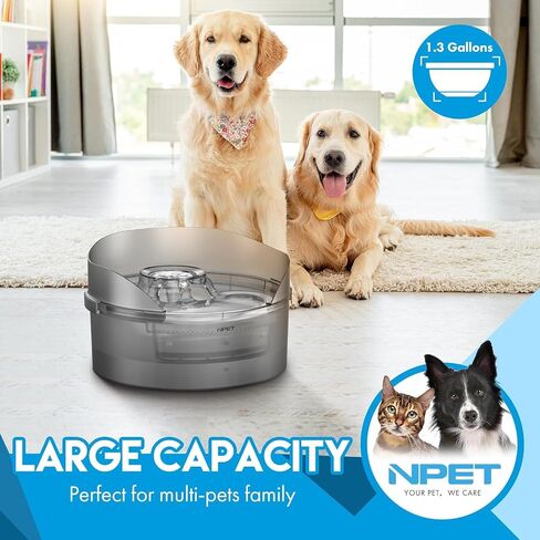 NPET Dog Water Fountain with Splash Guard,169oz/5L Ultra Quiet Automatic Pet Drinking Fountain Triple Filtration Water Bowl for Large Dogs in Saudi Arabia