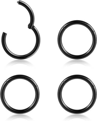4Pcs 16G 18G Surgical-Steel-Piercing-Ring-Nose-Rings-Hinged-Hoop-Earrings,6mm 8mm 10mm 12mm Seamless Stainless Steel Clicker Eyebrow Septum Piercing Hoop,Sliver Black Gold Rose Gold Rainbow Body Jewelry Set in Kuwait