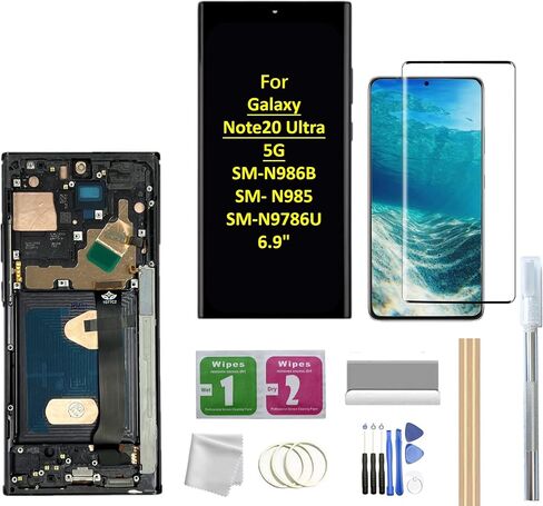 for Glaxy Note20 Ultra LCD Screen with Frame Replacement for Samsung Galaxy Note20 Ultra 5G SM-N986B SM-N985 SM-N986U 6.9" LCD Screen Display Touch Digitizer with Frame+Tool (Black) in Kuwait