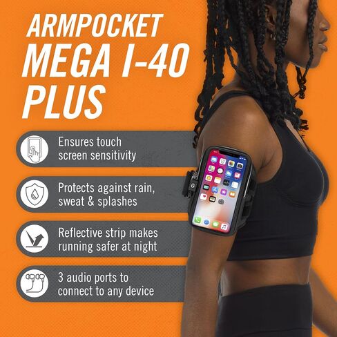 حزام ذراع Armpocket® Mega i-40™ Plus لهاتف iPhone 8/7/6s/6 Plus، وGalaxy S8+، وNote 8، وGoogle Pixel 2 XL/XL مع حافظات أو هواتف أخرى وحافظات يصل حجمها إلى 7 بوصات in Saudi Arabia