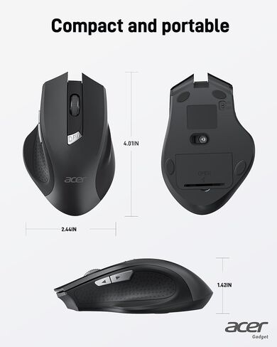 acer Wireless Mouse for Laptop, 3 Adjustable DPI Computer Mouse with 2.4GHz with USB Mini Receiver, 6 Buttons, 1600 DPI Ergonomic Mouse, Compatible with MacBook Pro/Air, PC, Desktop in Saudi Arabia