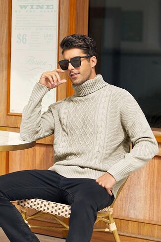 Angeun Mens Turtleneck Sweater Pullover Twisted Pattern Casual Loose Fit Thick Winter Long Sleeve Cable Knit Sweaters in Kuwait