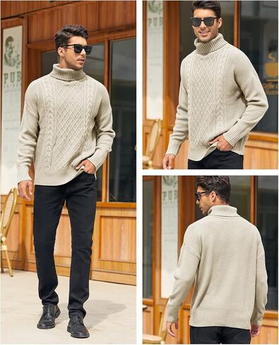 Angeun Mens Turtleneck Sweater Pullover Twisted Pattern Casual Loose Fit Thick Winter Long Sleeve Cable Knit Sweaters in Kuwait