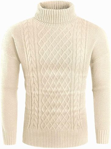 Angeun Mens Turtleneck Sweater Pullover Twisted Pattern Casual Loose Fit Thick Winter Long Sleeve Cable Knit Sweaters in Kuwait
