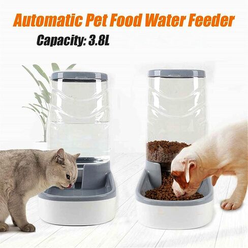 Automatic Pets Food Feeding Bowl with Storage Container, Self Dispensing Pet Feeding and Waterer, Small & Big Dogs and Cats Puppy Rabbit Food and Water Feeder (Grey, Food Feeder) in Saudi Arabia