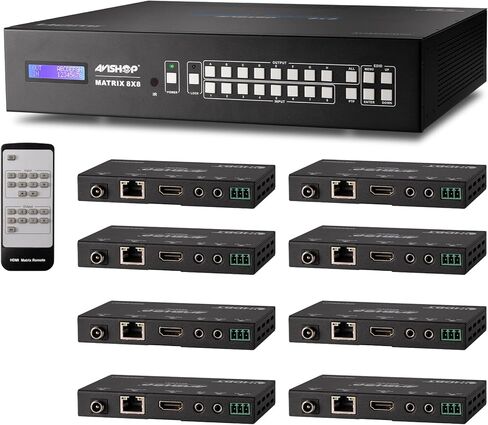 8x8 HD Matrix SWITCHER Extender with 8 PoC Receivers (CAT5e.6) HDMI HDCP2.2 HDTV Routing Selector SPDIF Audio Control 4 Savant Home Automation (Matrix+8RX-230ft) in Saudi Arabia