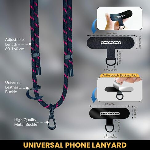 Phone Lanyard Crossbody - 6mm Thick Cell Phone Lanyard | Anti-Theft Cell Phone Strap Crossbody | Lanyard for iPhone, Samsung & More | For Traveling, Hiking, Daily Use - Black in Saudi Arabia