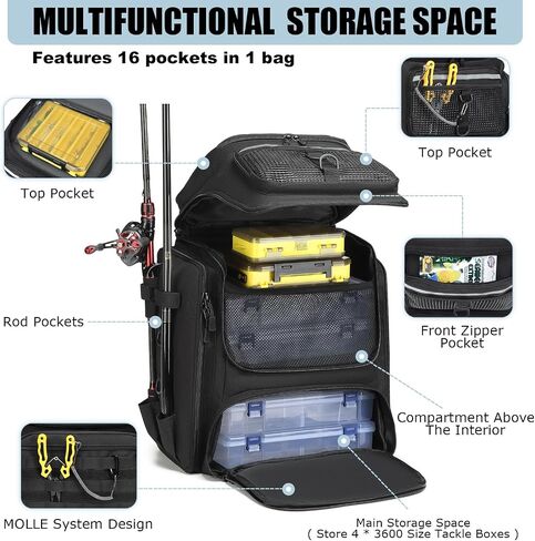 HAMBOLY Fishing Backpack with Rod Holders, 40L Tackle Box Backpack for Fishing Gear, Waterproof Fishing Tackle Bag for Men in Kuwait