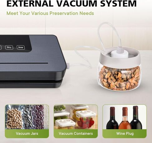 Food Saver Vacuum Sealer + 30 Sealer Bags 8" x 12"+Vacuum hose, Vacuum Sealer for Food Storage built-in bag cutter Can Vacuum Dry, Wet, Crunchy and Soft Foods Vacuums Bags, Jars and Lids in Saudi Arabia
