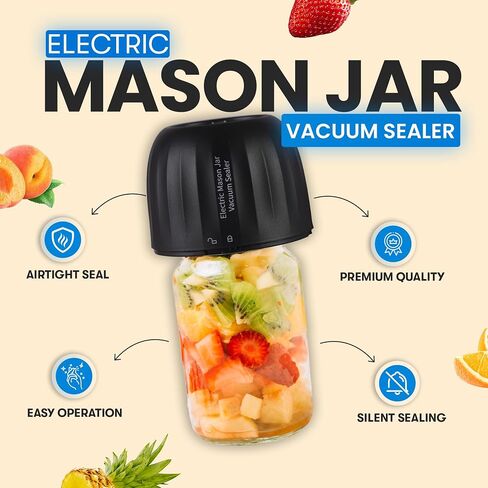 Electric Mason Jar Vacuum Sealer Kit, 3-in-1 Strong Suction, Handheld Rechargeable Sealer for Wide and Regular Mouth Mason Jars, Vacuum Bags, Jar Vacuum Sealer for Food Storage, Canning (Black) in Saudi Arabia