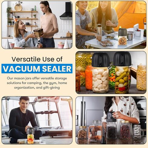 Electric Mason Jar Vacuum Sealer Kit, 3-in-1 Strong Suction, Handheld Rechargeable Sealer for Wide and Regular Mouth Mason Jars, Vacuum Bags, Jar Vacuum Sealer for Food Storage, Canning (Black) in Saudi Arabia