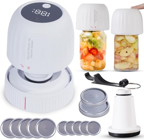 Electric Mason Jar Vacuum Sealer Kit, 3-in-1 Strong Suction, Handheld Rechargeable Sealer for Wide and Regular Mouth Mason Jars, Vacuum Bags, Jar Vacuum Sealer for Food Storage, Canning (Black) in Saudi Arabia