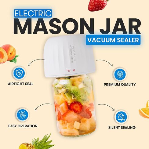 Electric Mason Jar Vacuum Sealer Kit, 3-in-1 Strong Suction, Handheld Rechargeable Sealer for Wide and Regular Mouth Mason Jars, Vacuum Bags, Jar Vacuum Sealer for Food Storage, Canning (Black) in Saudi Arabia