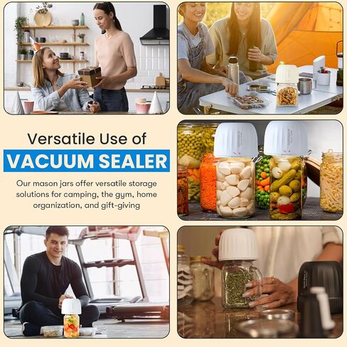 Electric Mason Jar Vacuum Sealer Kit, 3-in-1 Strong Suction, Handheld Rechargeable Sealer for Wide and Regular Mouth Mason Jars, Vacuum Bags, Jar Vacuum Sealer for Food Storage, Canning (Black) in Saudi Arabia