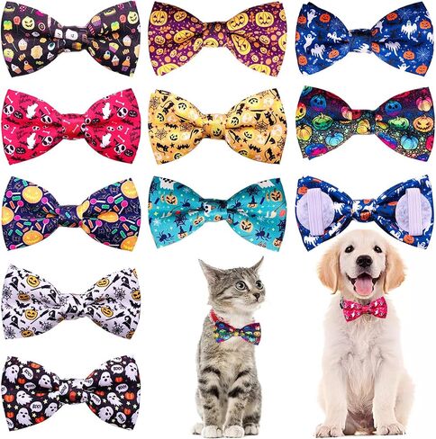 PET SHOW 10 Pack Mardi Gras Small Dog Bow Ties Sliding Collar Attachment Puppies Cats Pet Bowties for Holiday Party Bowknots Collar Charms Grooming Accessories in Saudi Arabia