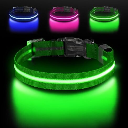 Led Dog Collar for Night Walking,Rechargeable Light Up Dog Collar Led Color,Glow in The Dark Dog Collars Waterproof for Small Medium Large Dogs (Green, Large) in Saudi Arabia
