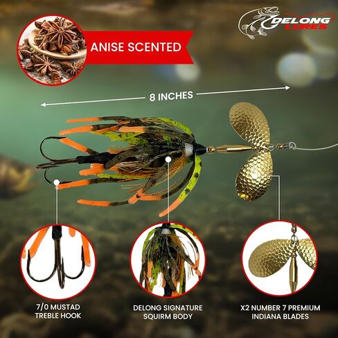 Delong Lures - The Berserker, Bucktail Fishing Lures - Bucktail Jig with Inline Spinner, Musky & Pike Baits Spinnerbaits, Tackle for Freshwater and Saltwater Fishing, Made in USA in Kuwait