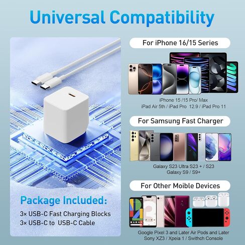 شاحن iPhone 16 15 Nano شحن سريع، شهادة UL 30 وات PIQ 3.0 شاحن PPS USB C GaN قابل للطي، كتلة شاحن حائط USB C GaN لهواتف iPhone 16/15 المزيد من السلسلة، Galaxy، iPad، متوافق مع MagSafe in Kuwait