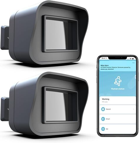 مستشعر الحركة الذكي HTZSAFE - كاشف حركة WiFi - أمان المنزل الذكي في الهواء الطلق - مقاوم للطقس - إشعارات التطبيقات عن بعد - متوافق مع Alexa وGoogle Home وIFTTT - لا يتطلب محورًا ولا رسوم شهرية، 2 أجهزة استشعار in Saudi Arabia