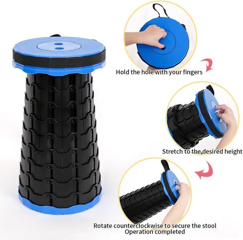 Camping Collapsible Stool | Outdoor Sitting Fishing Telescopic Foldable Travel Seat for Adults | Lightweight Small Portable Stool Holds 400 lbs | Blue in Saudi Arabia