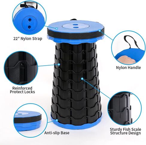 Camping Collapsible Stool | Outdoor Sitting Fishing Telescopic Foldable Travel Seat for Adults | Lightweight Small Portable Stool Holds 400 lbs | Blue in Saudi Arabia