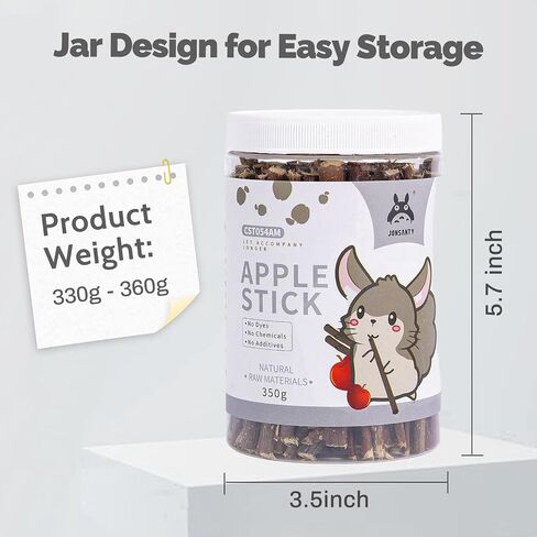 330g Natural Apple Sticks Rabbit Chew Toys, Bunny Teething Toys, Easy to Store in Jar, Ideal for Rabbit, Guinea Pig, Hamster, Chinchilla, Chipmunks, Squirrels, Gerbils, Small Animals in Saudi Arabia