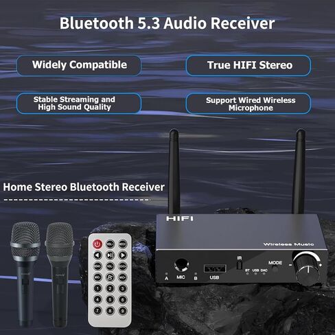 مستقبل بلوتوث، محول صوت بلوتوث 5.3 لدعم ستيريو منزلي BT/محوري/USB/MIC ومخرج ستيريو 3.5 مم AUX L/R محول AUX بلوتوث زمن الوصول المنخفض وصوت عالي الدقة in Saudi Arabia