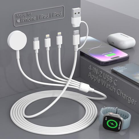 Charger Cable for Apple Watch/iPhone/Airpods Upgraded, 4 in 2 USB C Fast Apple Watch Charger iWatch Charging Cable for iWatch Series 3/4/5/6/7/8/9/SE/Ultra Portable Wireless Charger Cord 6FT/1.8M in Saudi Arabia