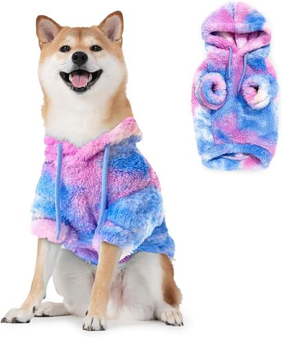 Haloumoning Tie Dye Dog Clothes Fleece Hoodie, Pet Winter Coat, Pet Outfit, Cat Clothing, Puppy Pullover Sweatshirts for Small Medium Large Dogs Boy Girl in Saudi Arabia