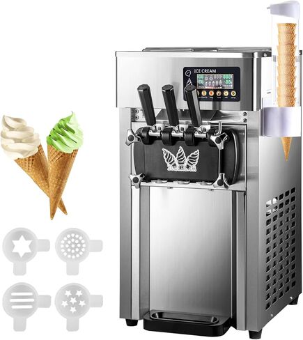 VEVOR Commercial Ice Cream Maker Machine, 2+1 Flavor Countertop Soft Serve Machine, 5 Gal/H Commercial Ice Cream Maker w/Two 3L Hoppers, Soft Ice Cream Machine forRestaurants Snack Bars Supermarkets in Saudi Arabia
