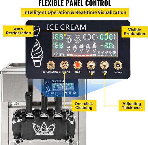 VEVOR Commercial Ice Cream Maker Machine, 2+1 Flavor Countertop Soft Serve Machine, 5 Gal/H Commercial Ice Cream Maker w/Two 3L Hoppers, Soft Ice Cream Machine forRestaurants Snack Bars Supermarkets in Saudi Arabia