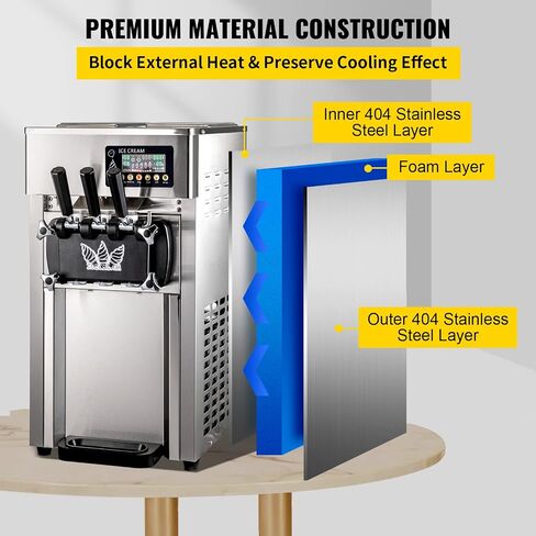 VEVOR Commercial Ice Cream Maker Machine, 2+1 Flavor Countertop Soft Serve Machine, 5 Gal/H Commercial Ice Cream Maker w/Two 3L Hoppers, Soft Ice Cream Machine forRestaurants Snack Bars Supermarkets in Saudi Arabia