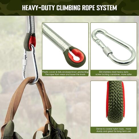 PUNCHMAN Camo Tree Saddle Hunting Kit - طقم سرج للصيد شديد التحمل يحمل ما يصل إلى 300 رطل، سرج تسلق شجرة قابل للتعديل مع 2 من مقابض حبل التسلق وحلقات تسلق، ملحقات صيد الغزلان in Kuwait