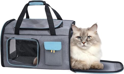 Keado Cat Carrier Dog Carrier أعلى حامل الحيوانات الأليفة القابل للتوسيع للقطط الصغيرة المتوسطة والجراء والكلاب الناعمة من جانب القط الكلب على ظهره الناقل مع زجاجة مياه الكلب والمواد الغذائية تحتوي على ناقلات السفر الأزرق in Kuwait