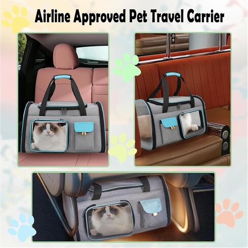 Keado Cat Carrier Dog Carrier أعلى حامل الحيوانات الأليفة القابل للتوسيع للقطط الصغيرة المتوسطة والجراء والكلاب الناعمة من جانب القط الكلب على ظهره الناقل مع زجاجة مياه الكلب والمواد الغذائية تحتوي على ناقلات السفر الأزرق in Kuwait