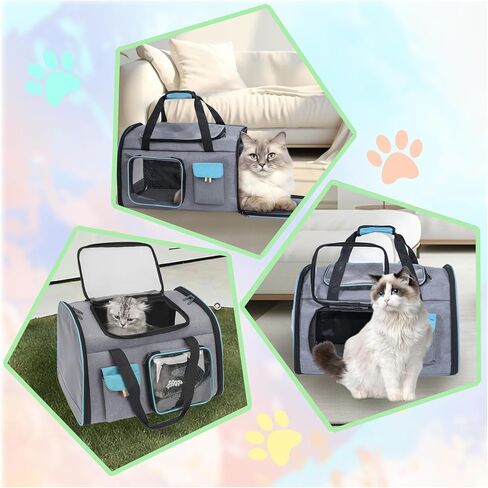 Keado Cat Carrier Dog Carrier أعلى حامل الحيوانات الأليفة القابل للتوسيع للقطط الصغيرة المتوسطة والجراء والكلاب الناعمة من جانب القط الكلب على ظهره الناقل مع زجاجة مياه الكلب والمواد الغذائية تحتوي على ناقلات السفر الأزرق in Kuwait