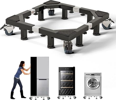 CHINCHILLA Heavy Duty All Stainless Steel Mobile Fridge Stand Base, Washing Machine Stand with Wheels, Adjustable Furniture Dolly for Washer, Refrigerator and Dryer in Saudi Arabia