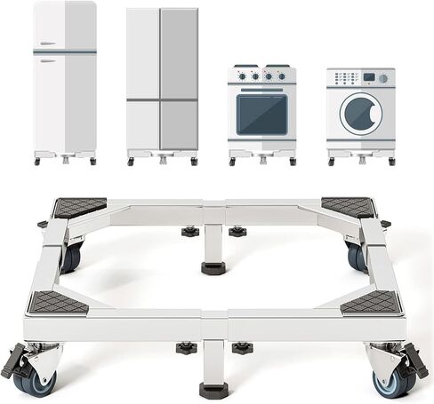 CHINCHILLA Heavy Duty All Stainless Steel Mobile Fridge Stand Base, Washing Machine Stand with Wheels, Adjustable Furniture Dolly for Washer, Refrigerator and Dryer in Saudi Arabia