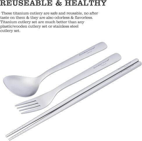 iBasingo Titanium Utensils Set Long Handle Spoon Fork Square Chopsticks Ultralight Outdoor Camping Cutlery for Soup Portable Tableware Reusable Travel Flatware Ti1071T in Saudi Arabia