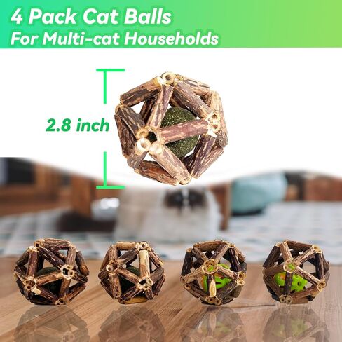 Cat Toys, 4 Packs Catnip Ball Toys, Nature Silvervine Stick Cage Cat Bell Balls, Catnip Toys for Cleaning Teeth, Relaxing Cats, for All Breeds in Saudi Arabia