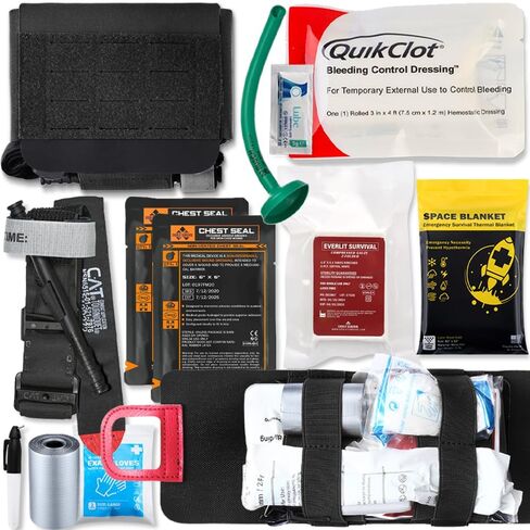 EVERLIT مجموعة الصدمات للمساعدات السريعة (الفئران) EDC للصدمات، CAT GEN-7 Tourniquet QuikClot Gauze CE، IFAK التكتيكي العسكري للتحكم في النزيف (أسود) in Saudi Arabia