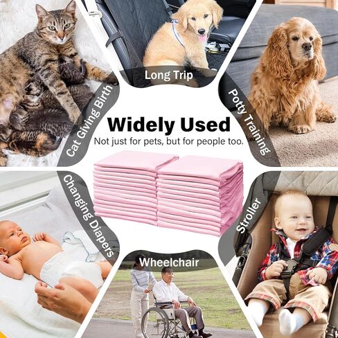وسادات الحيوانات الأليفة للاستعمال مرة واحدة لتدريب الكلاب، وسادات تبول كبيرة مقاس 60.96 × 60.96 سم مع قدرة فائقة على الامتصاص و4 طبقات مقاومة للتسرب لنونية الجراء، سطح سريع الجفاف ومقاومة للماء لسلس البول - وردي (40 قطعة) in Kuwait