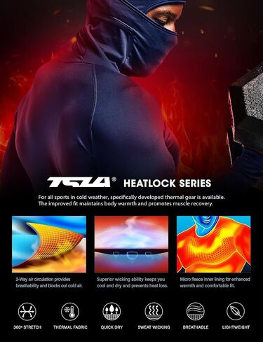 TSLA Men's Thermal Compression Shirts Hoodie with Mask, Long Sleeve Winter Sports Base Layer Top, Active Running Shirt in Saudi Arabia