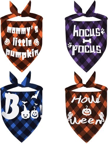 Halloween Dog Bandanas 4 Pack Boo Pumpkin Dog Bandana for Halloween Fall Dog Bandanas Holiday Pet Scarf for Small Medium Dog Cat in Kuwait