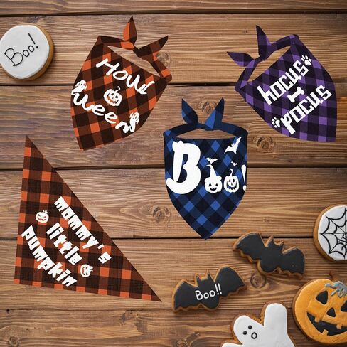 Halloween Dog Bandanas 4 Pack Boo Pumpkin Dog Bandana for Halloween Fall Dog Bandanas Holiday Pet Scarf for Small Medium Dog Cat in Kuwait